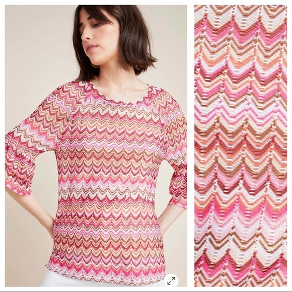 Anthropologie Eva Franco Chevron Pink Blouse Small - Picture 10 of 10